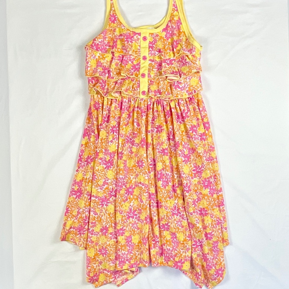 Jona Michelle Pink and Yellow Sundress with handkerchief hemline Size 10